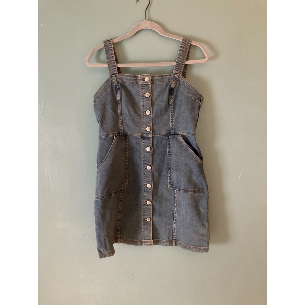NWT H&M Divided blue jean overall dress button down adjustable straps medium